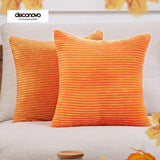 Deconovo Corduroy Throw Pillow Cover with Stripes, Pillow Covers, Cushions Covers with Pattern, Solid Color Soft Decorative Cases for Bedroom, Set of 2