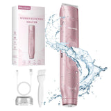 Akunbem Bikini Trimmer for Women, Electric Shaver and Razor Rechargeable 2-In-1 Body and Facial Hair Removal Double Head for Painless Trimming of Pubic Face Underarm Legs, IPX7 Waterproof, Pink