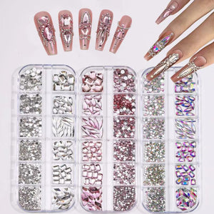 Mixed Shaped Rhinestone Nail Art Decoration, 1 Box Mixed Shape Crystal Nail Art Jewelry, DIY Nail Art Decoration for Women & Girls