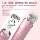 Akunbem Bikini Trimmer for Women, Electric Shaver and Razor Rechargeable 2-In-1 Body and Facial Hair Removal Double Head for Painless Trimming of Pubic Face Underarm Legs, IPX7 Waterproof, Pink