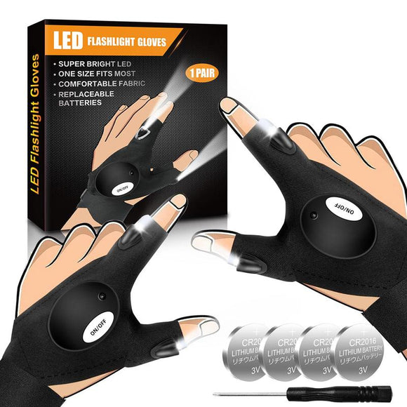 Outdoor Camping Gloves with LED Light, 1 Pair Portable LED Flashlight Gloves with 8 Button Batteries & 1 Screwdriver