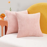 Deconovo Corduroy Throw Pillow Cover with Stripes, Pillow Covers, Cushions Covers with Pattern, Solid Color Soft Decorative Cases for Bedroom, Set of 2