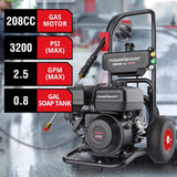 Powersmart Gas Pressure Washer 3200 PSI, 2.5 GPM with Onboard Soap Tank, Spray Gun & Wand, 5 Nozzle Set for Cleaning Cars, Fences, Driveways, Homes, Patios, Easy Start, Optimized Efficiency, Home Use (DB1051)