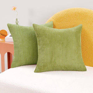 Deconovo Corduroy Throw Pillow Cover with Stripes, Pillow Covers, Cushions Covers with Pattern, Solid Color Soft Decorative Cases for Bedroom, Set of 2
