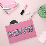 Functional Pink Clutch Bag with Cute 'MEOW' Design - Great Gift Idea!